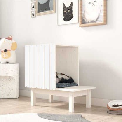 Vidaxl Casa Para Gatos De Madera Maciza De Pino Blanco 60x36x60 Cm_1