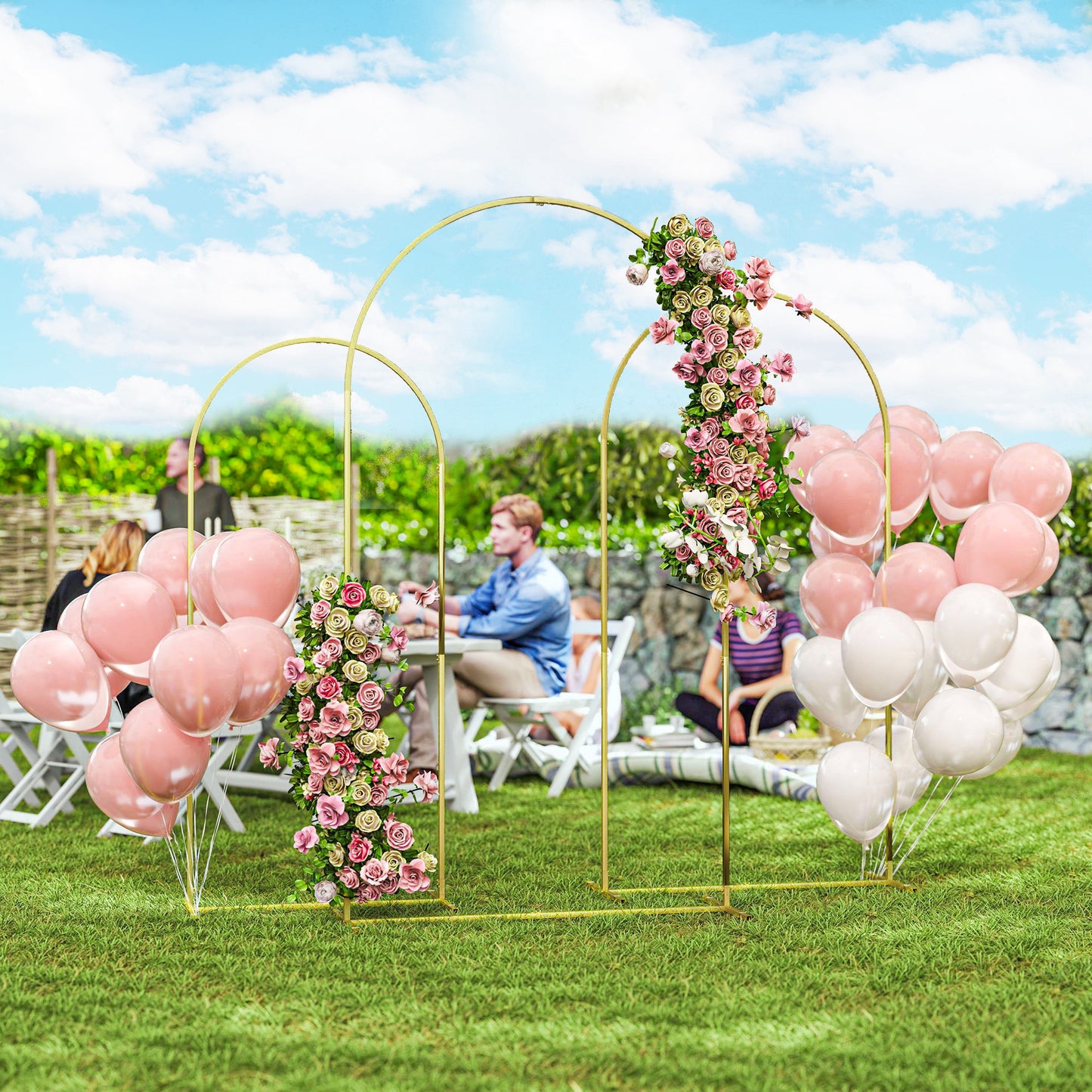 Outsunny Set De 3 Arcos De Jardín Para Rosas De Metal De 220/200/180 Cm Dorado_1