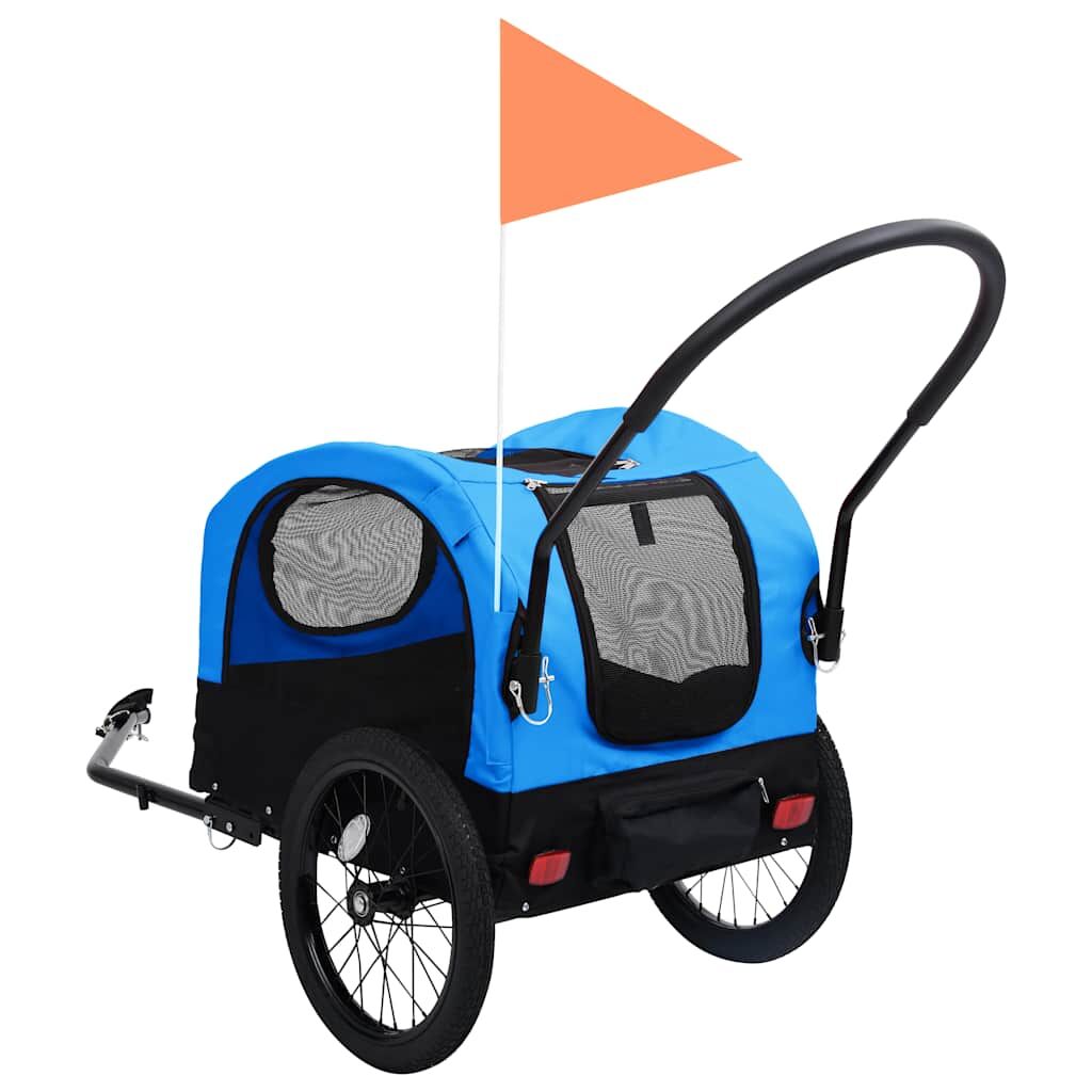 Vidaxl Remolque De Bicicleta Para Mascotas Cochecito 2 En 1 Azul Negro_4