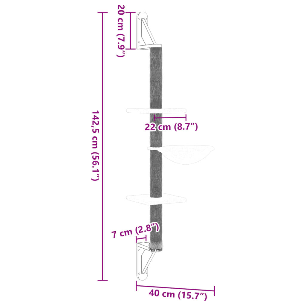 Vidaxl Árbol Rascador Para Gatos De Pared Gris Oscuro 142,5 Cm_2