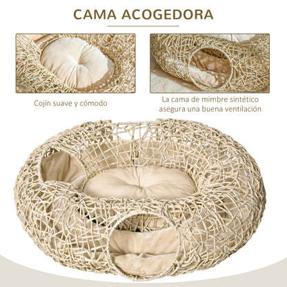 Pawhut Cama Para Gatos De Ratán 78x69x22cm Cesta Para Gatos Rolliza Cojín Suave_4