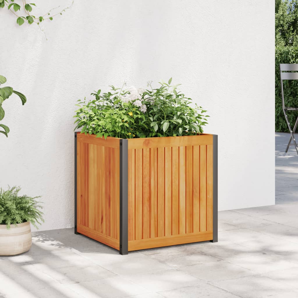 Jardinera De Madera Maciza De Acacia Y Acero 45x45x44 Cm_1