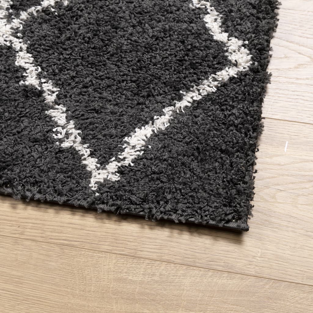 Alfombra De Pelo Largo Moderna Pamplona Negro Y Crema 80x250 Cm / Vetonek_5