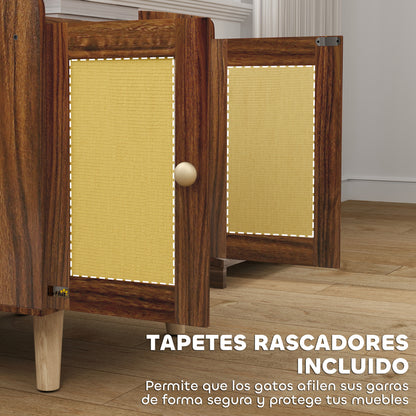 Pawhut Mueble Arenero Para Gatos Con Puertas Con Esteras De Sisal Marrón_5