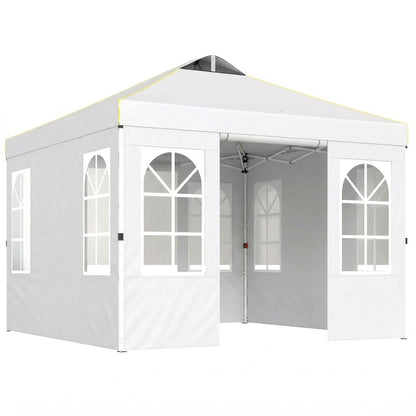 Outsunny Carpa Plegable 3x3m Pop-up Altura Ajustable Laterales Extraíbles Blanco_0