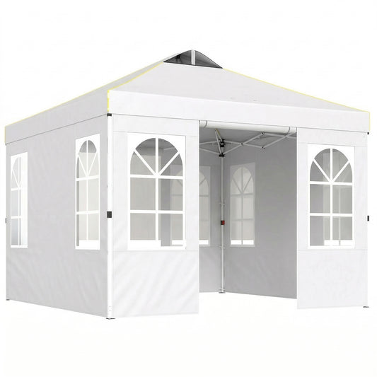 Outsunny Carpa Plegable 3x3m Pop-up Altura Ajustable Laterales Extraíbles Blanco_0