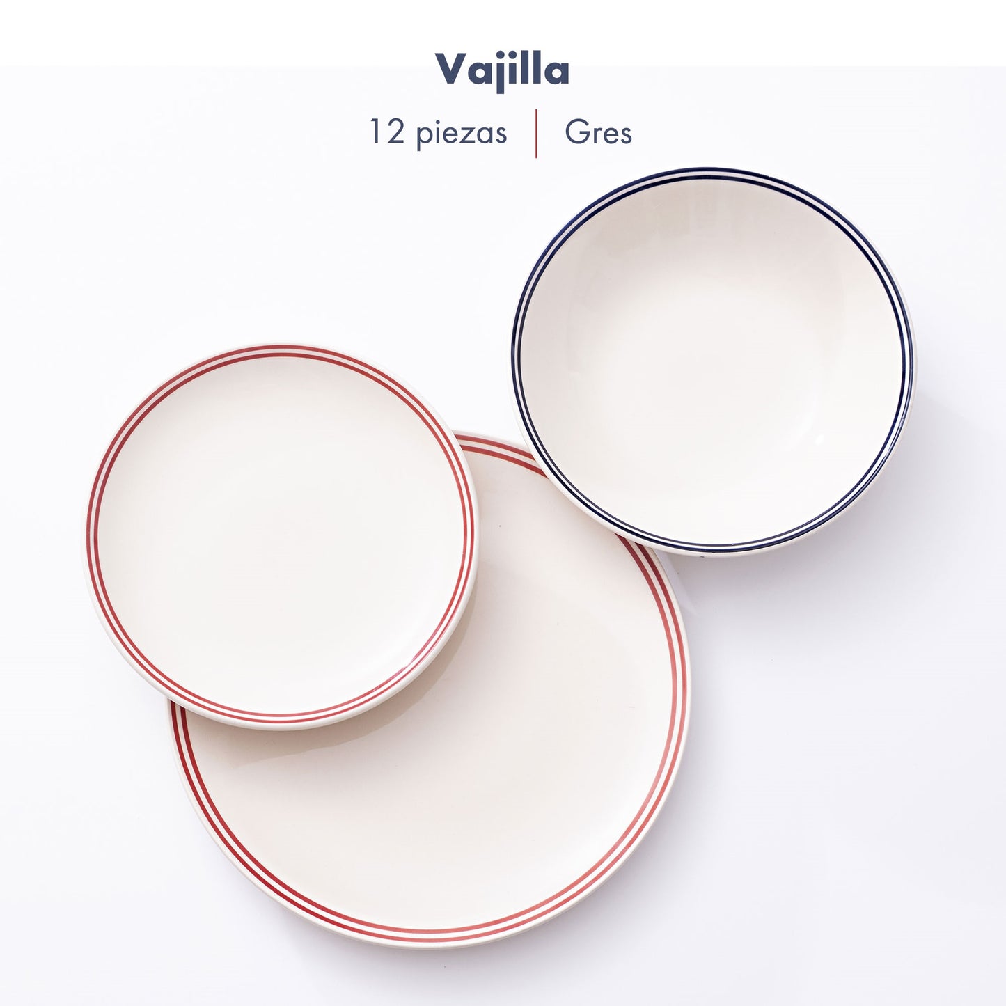 Set 12pzs Vajilla (p.llano Ø27cm + P.hondo Ø20cm + P.postre Ø19cm) A Rayas El Ganso