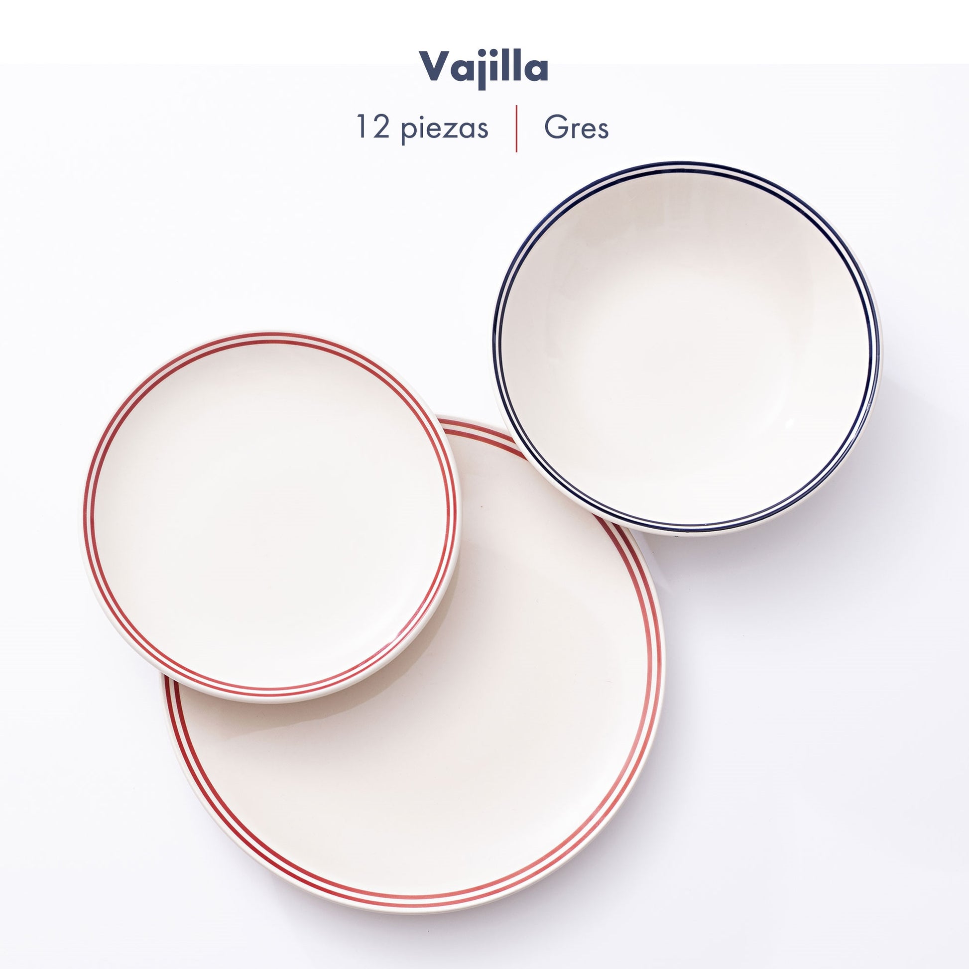 Set 12pzs Vajilla (p.llano Ø27cm + P.hondo Ø20cm + P.postre Ø19cm) A Rayas El Ganso