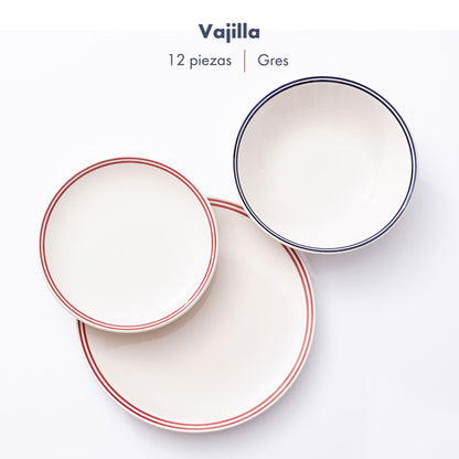 Set 12pzs Vajilla (p.llano Ø27cm + P.hondo Ø20cm + P.postre Ø19cm) A Rayas El Ganso