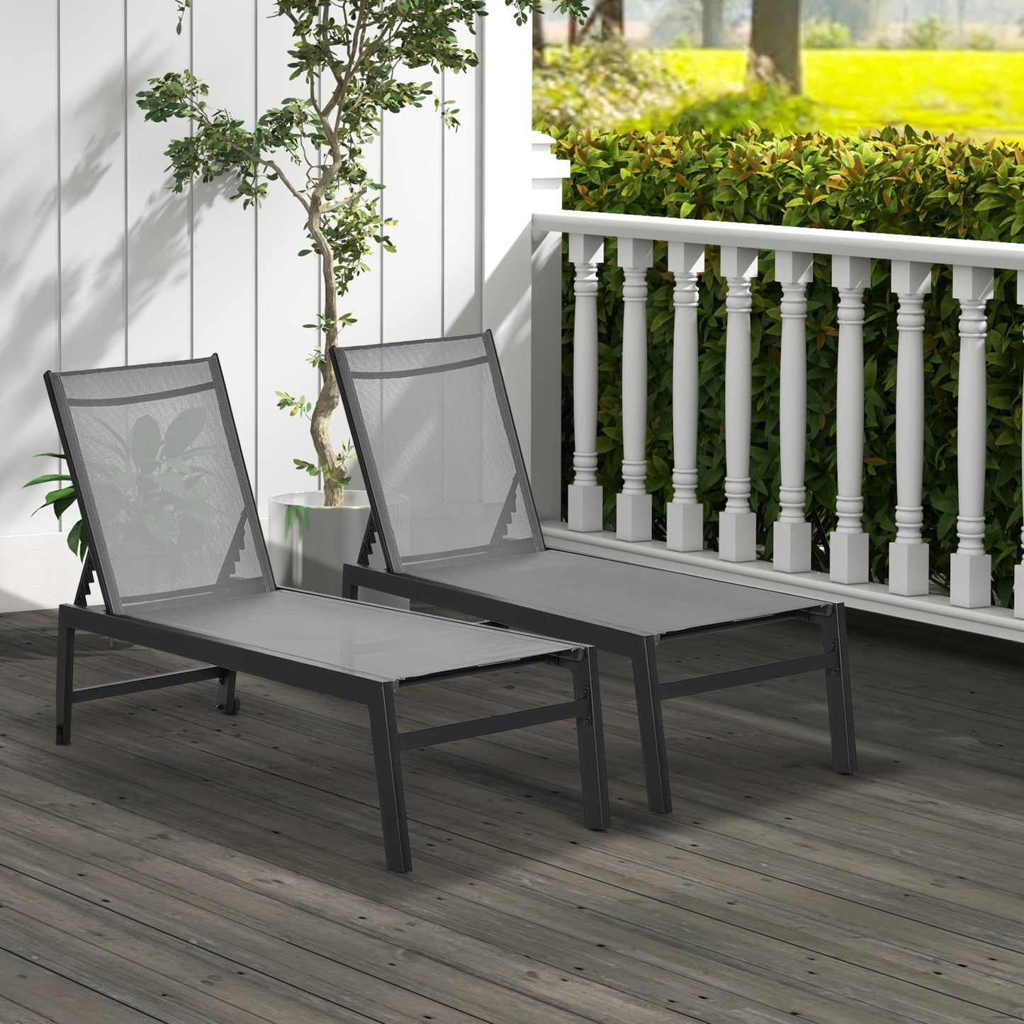 Outsunny Conjunto De 2 Tumbonas De Jardín De Aluminio 169x65x102 Cm Gris_1