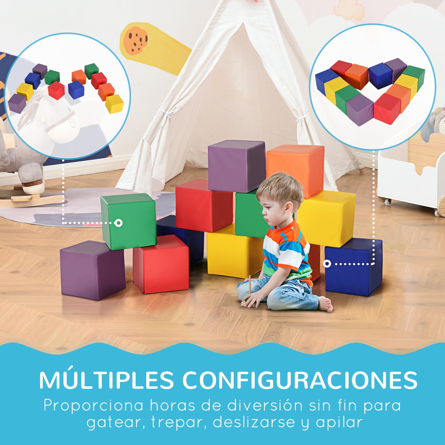 Homcom Juego De 12 Bloques Psicomotricidad Para Niños Multicolor_4