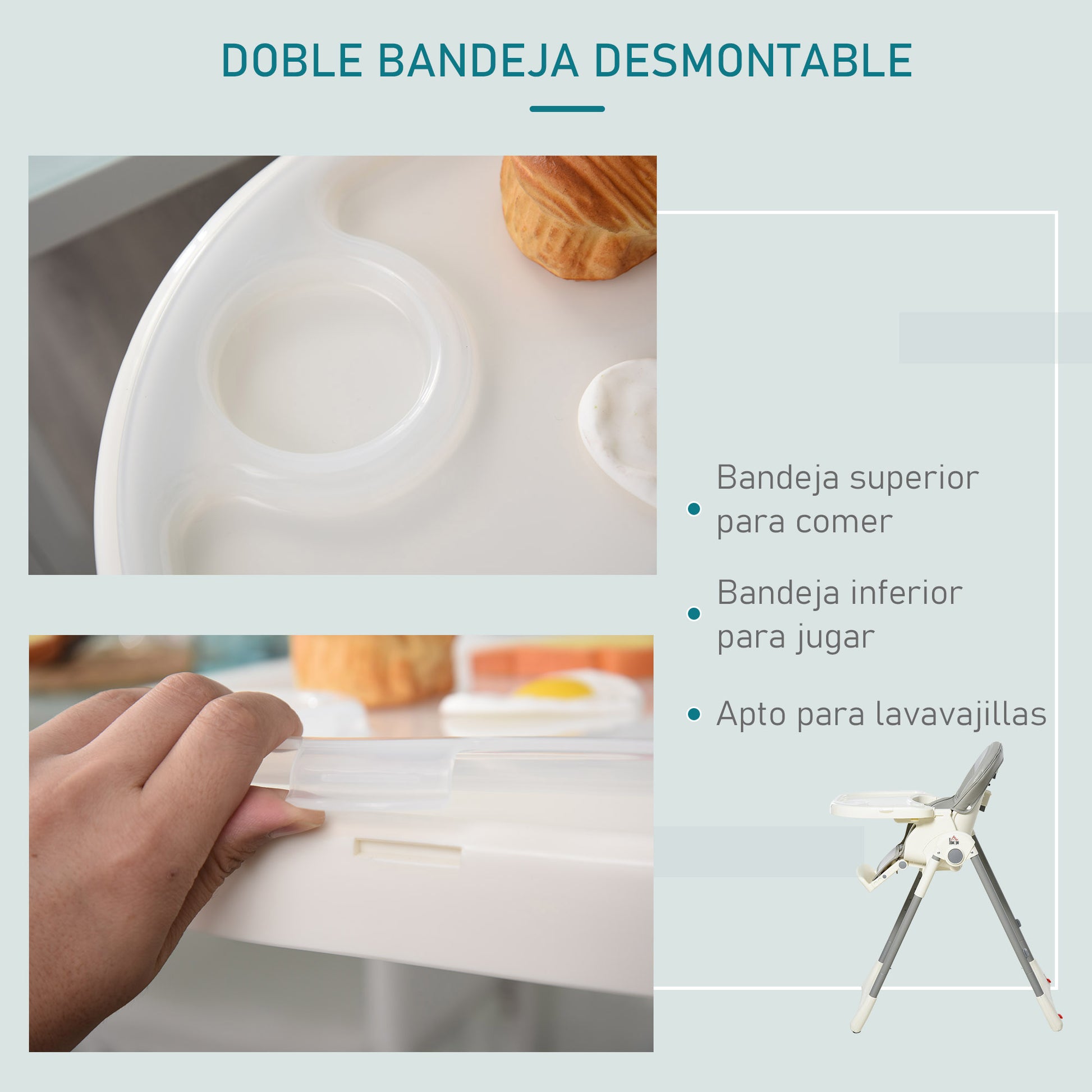 Homcom Trona Para Bebé Evolutiva Plegable De +6 Meses Altura Ajustable Ruedas Y_3