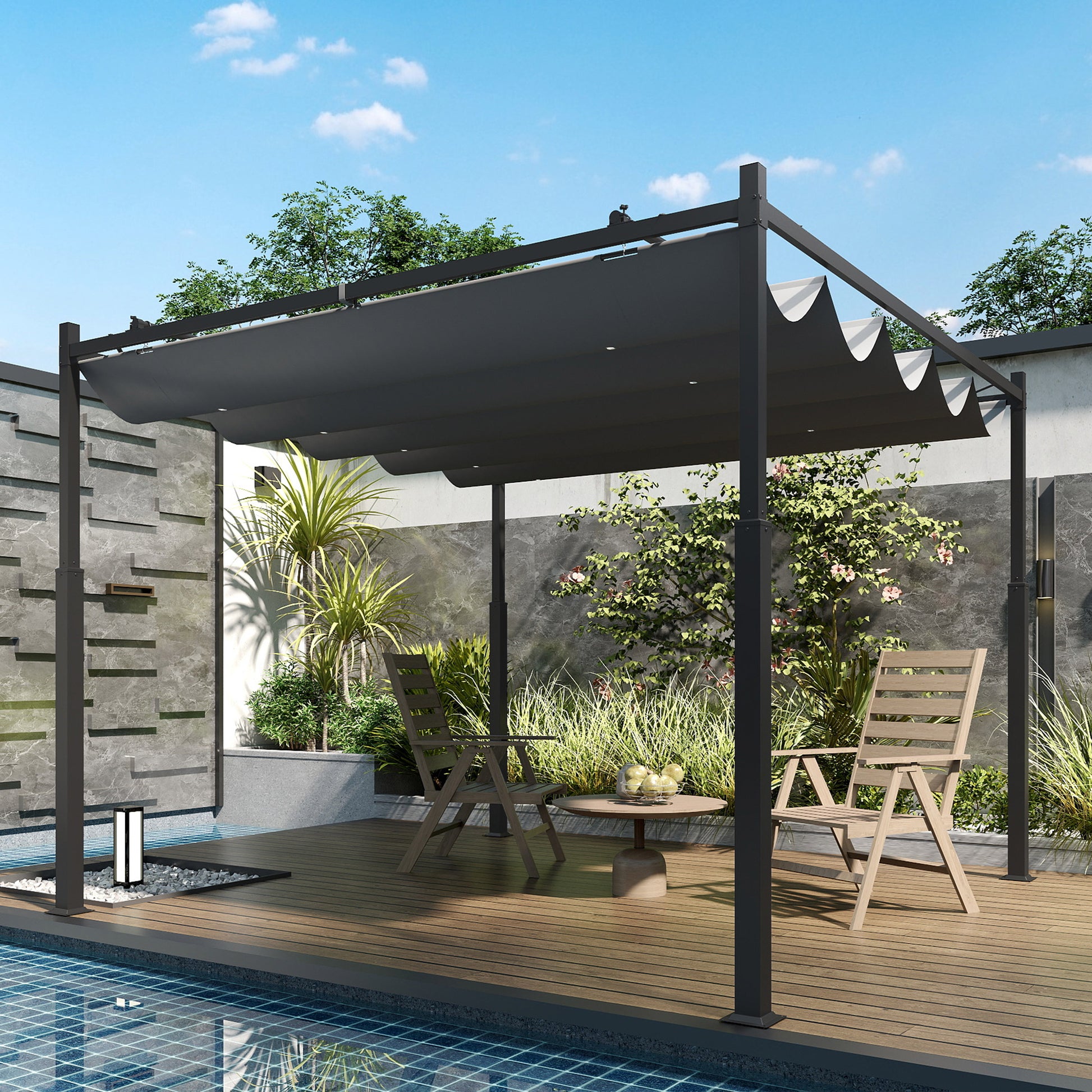 Outsunny Pérgola De Jardín 3x3 M Con Techo Retráctil Y Accesorio Magnético Gris_4