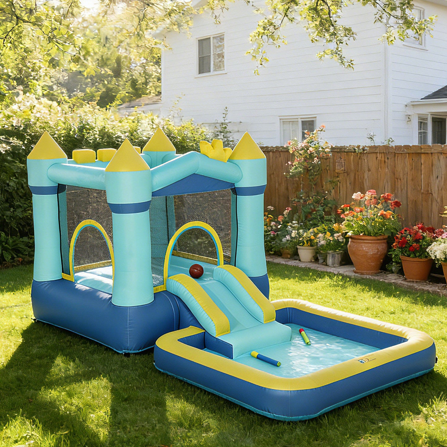 Aiyaplay Castillo Hinchable Para Niños Con Soplador Tobogán Cama Elástica Azul_1
