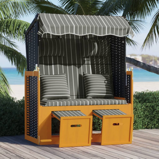 Silla Strandkorb Con Cojines Ratán Sintético Madera Negro Gris_0