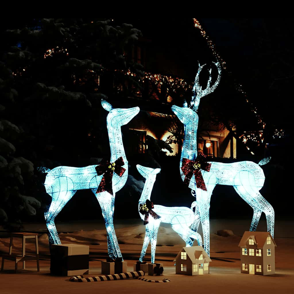 Vidaxl Figuras Familia De Renos De Navidad Blanco Y Plateado 201 Led_1