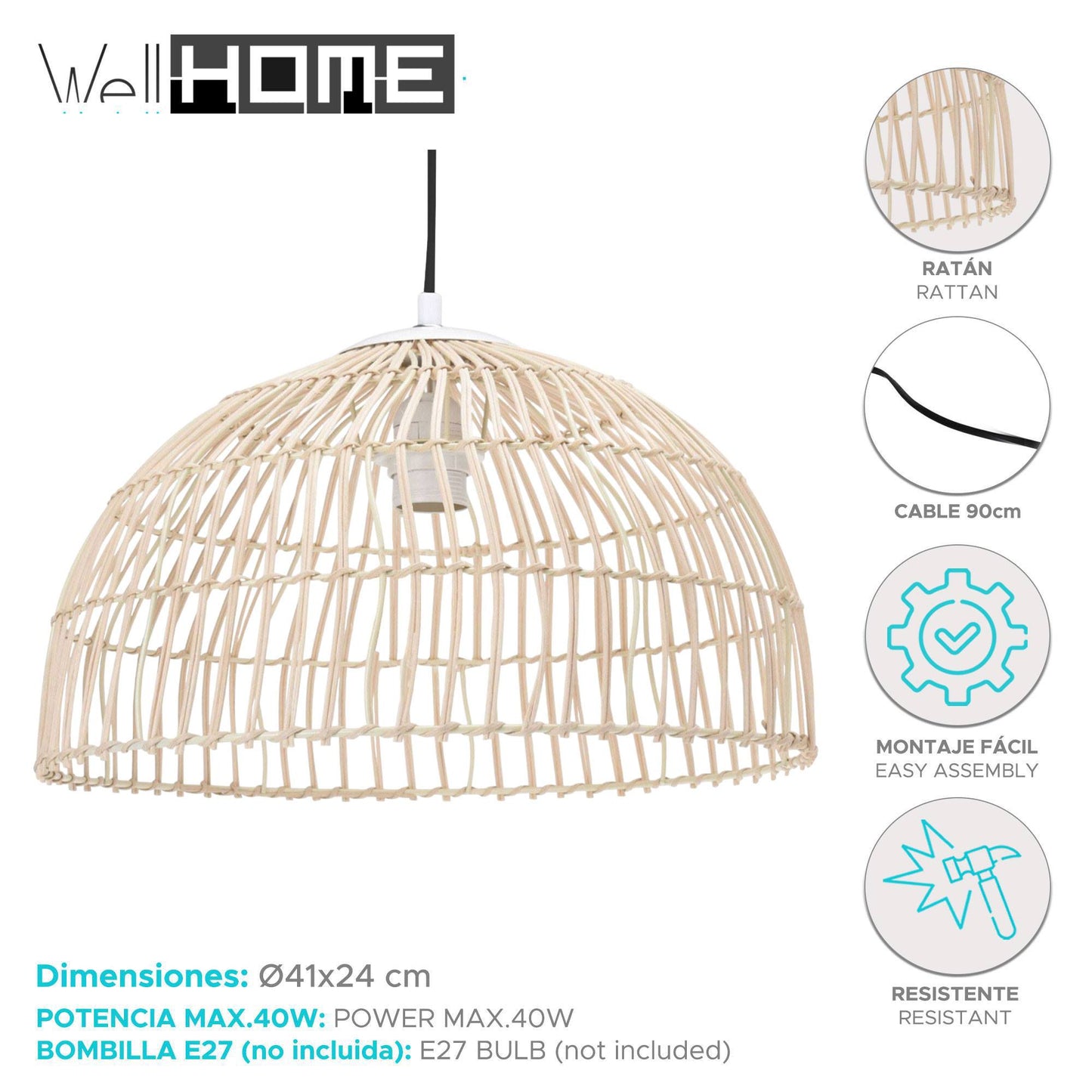 Well Home Lámpara Colgante En Ratán Ø41x24cm