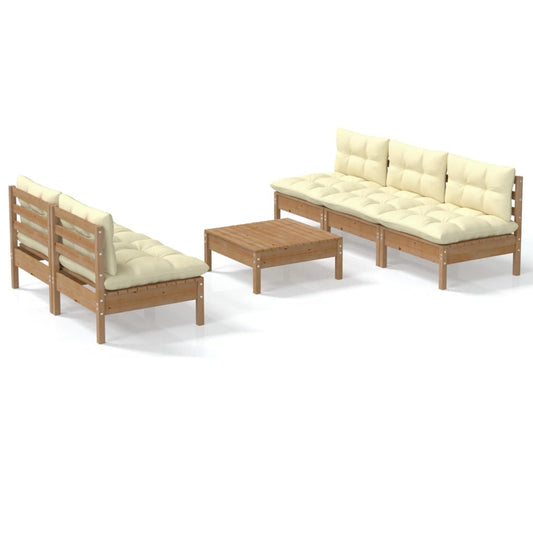 Vidaxl Muebles De Jardín 6 Piezas Cojines Madera De Pino Crema_0