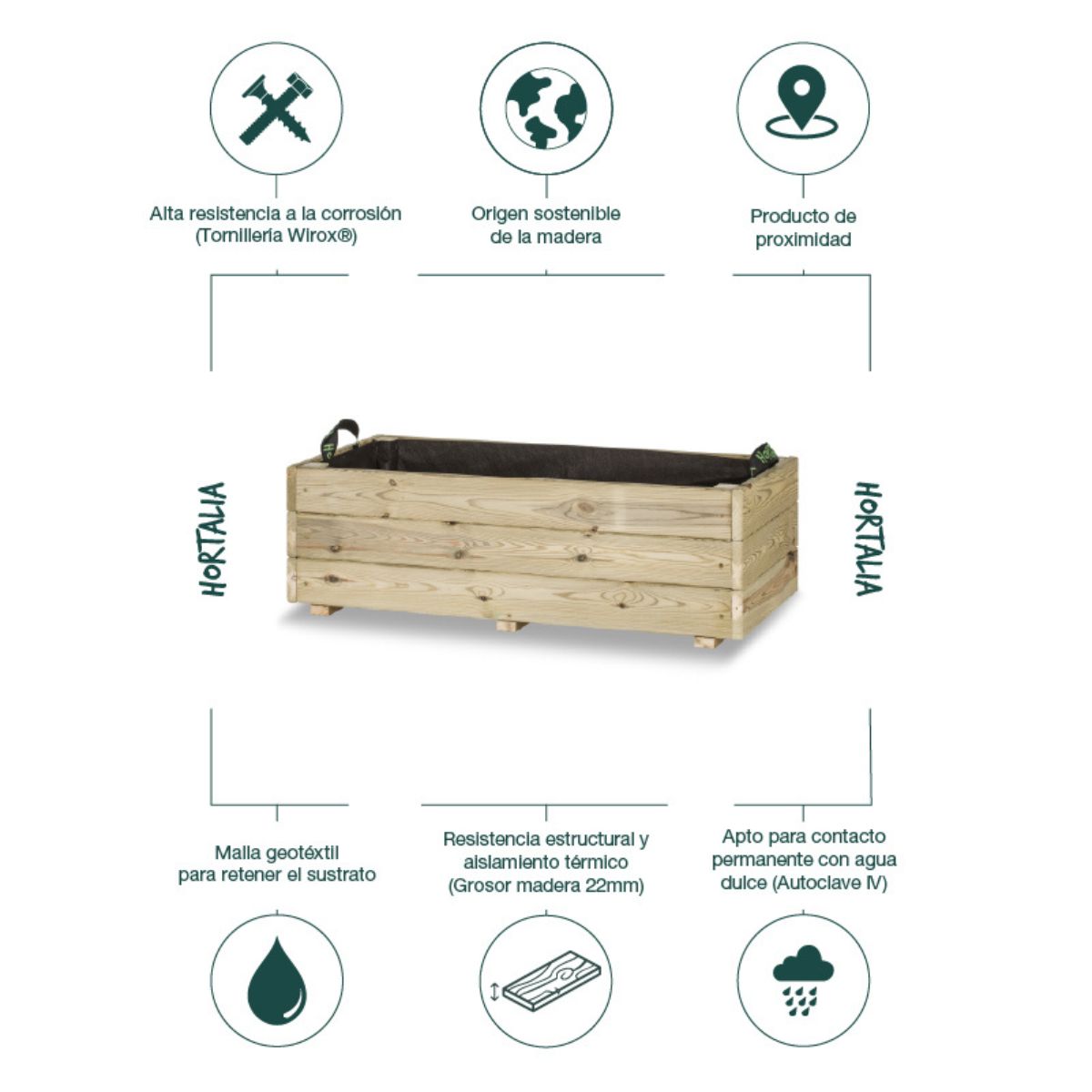 Jardinera rectangular Ghio 90x40x30 Hortalia