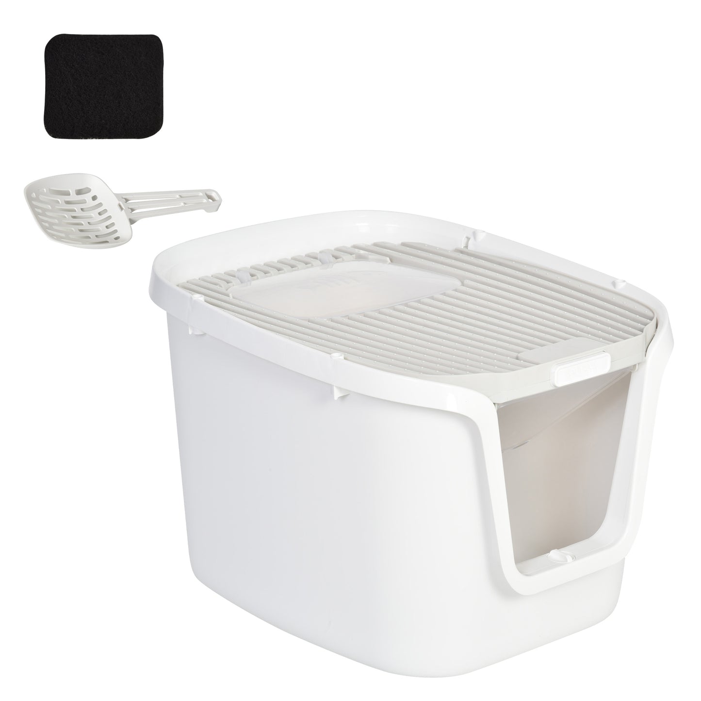 Pawhut Caja De Arena Para Gatos Doble Puerta Arenero Caja Desodorizante Pala_0