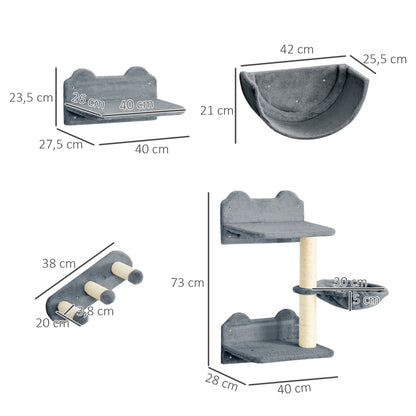 Pawhut Estante De Escalada Para Gatos De Pared Con Hamaca Nido Plataformas Gris_2