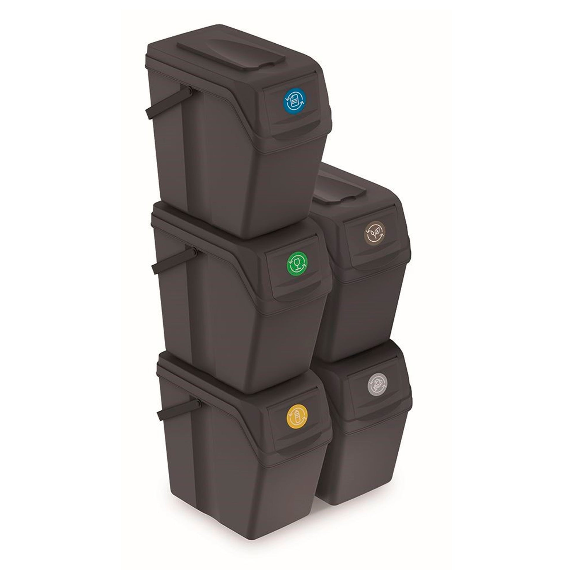 Set De 5 Cubos De Basura Keden Sortibox Para Reciclado, Antracita, Volumen 5x25l