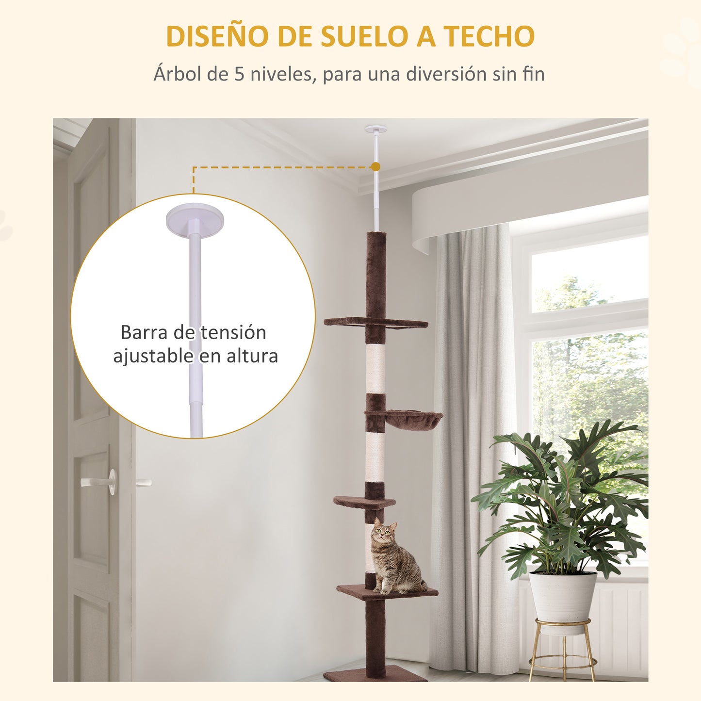 Pawhut Árbol Rascador Para Gatos De 230-260 Cm_4