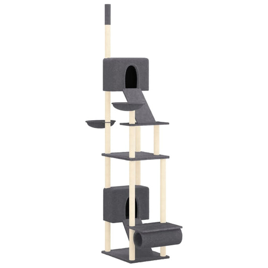 Vidaxl Árbol Rascador Para Gatos Suelo A Techo Gris Oscuro 277-303 Cm_0