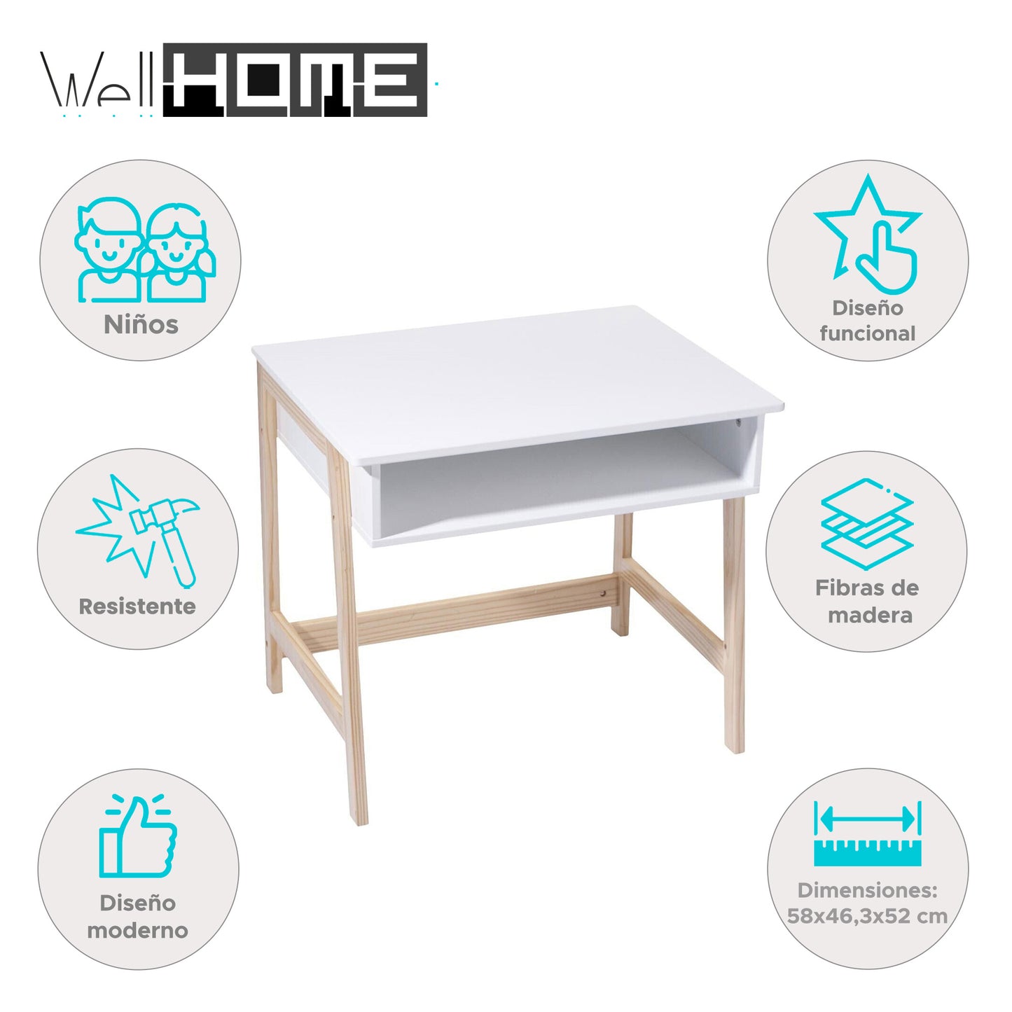 Well Home - Escritorio Infantil Simple Y Práctico Color Blanco_1