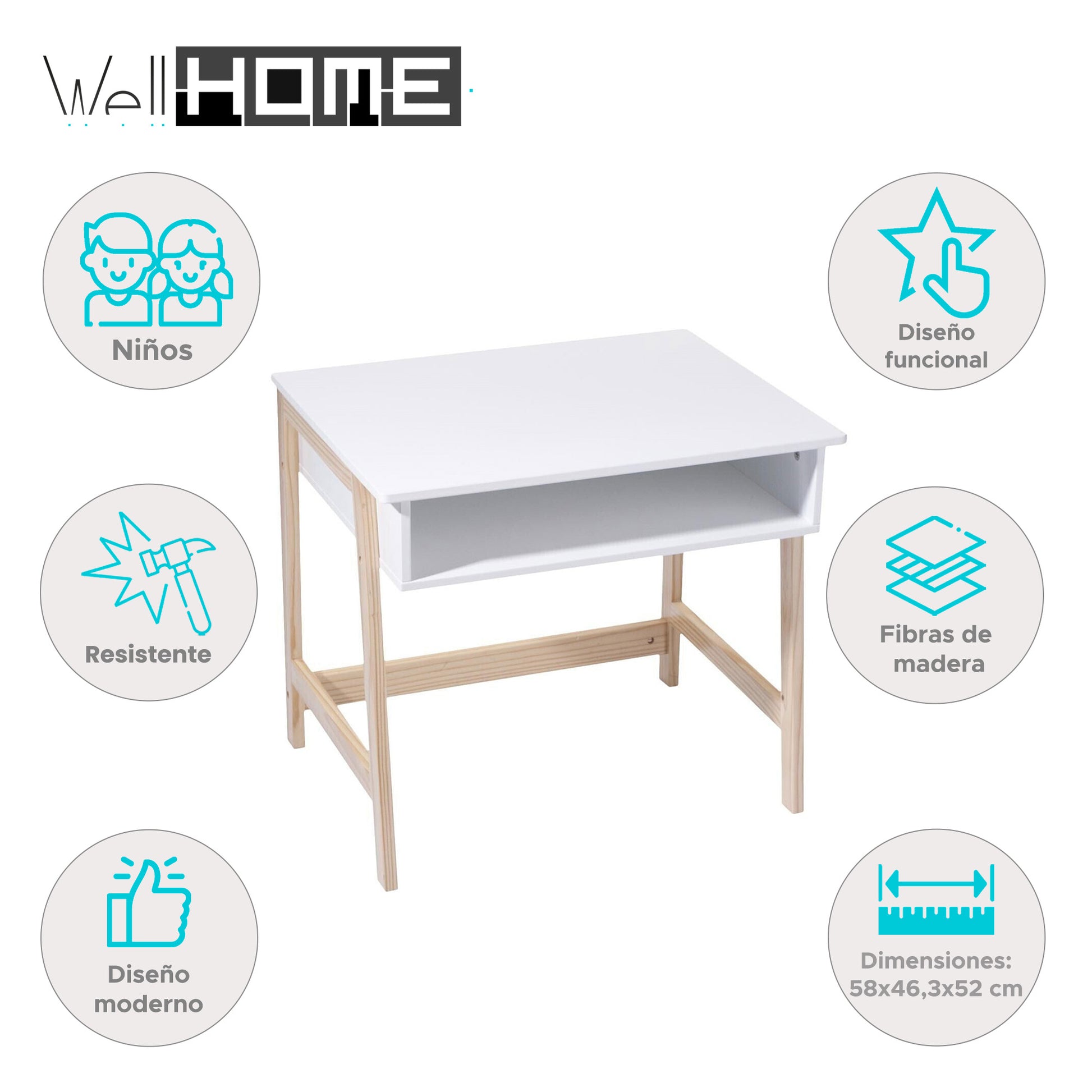 Well Home - Escritorio Infantil Simple Y Práctico Color Blanco_1