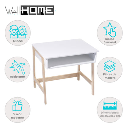 Well Home - Escritorio Infantil Simple Y Práctico Color Blanco_1