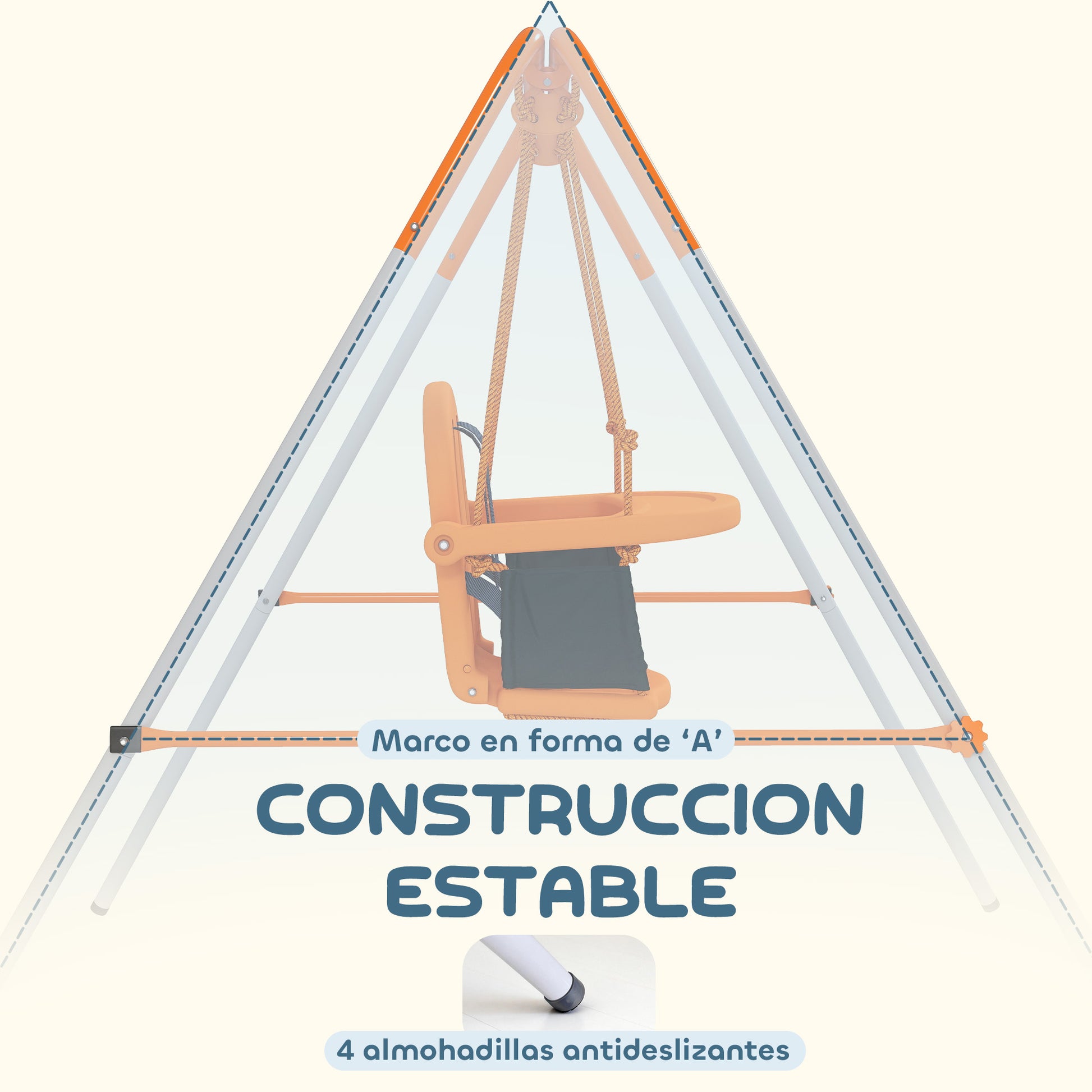 Outsunny Columpio Para Bebés Exterior De Acero Con Cinturón De Seguridad Naranja_5