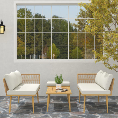 Outsunny Conjunto De Jardín Exterior De Ratán Sintético De 4 Piezas Natural_4