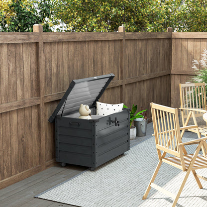 Outsunny Baúl De Almacenaje Exterior 295l Con 4 Ruedas 2 Asas 100x62x65 Cm Gris_4
