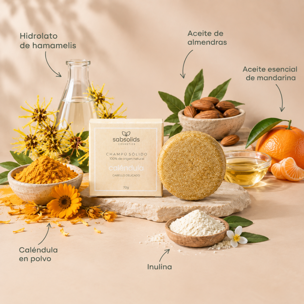 Champú De Caléndula Para Cabellos Delicados, Sabsolids 70g_2