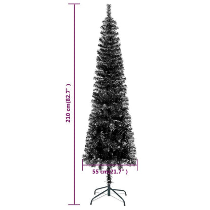 Vidaxl Árbol De Navidad Delgado Con Luces Y Bolas Negro 210 Cm_2