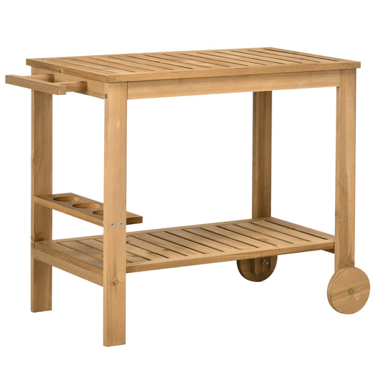Outsunny Carrito De Madera De Bar Con Asa 3 Portabotellas Y 2 Ruedas 95x47x74 Cm_0