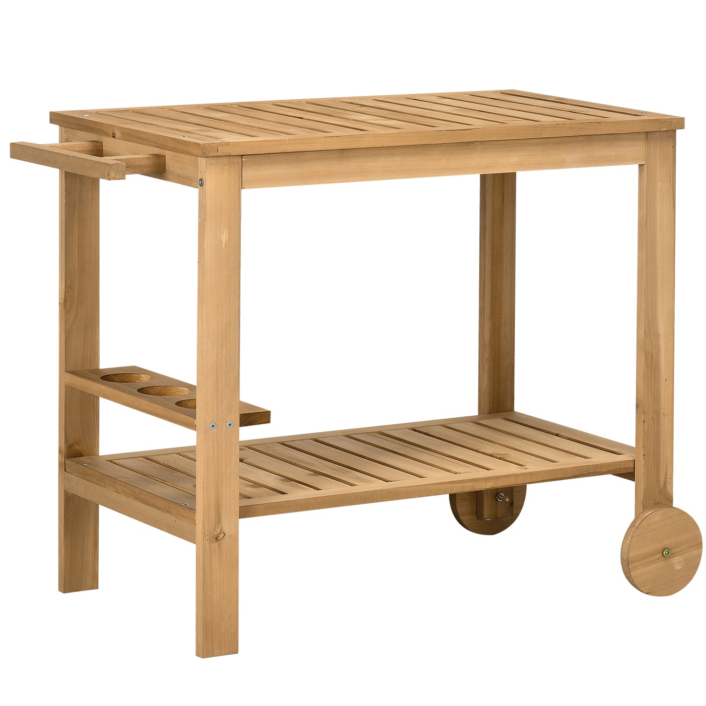 Outsunny Carrito De Madera De Bar Con Asa 3 Portabotellas Y 2 Ruedas 95x47x74 Cm_0