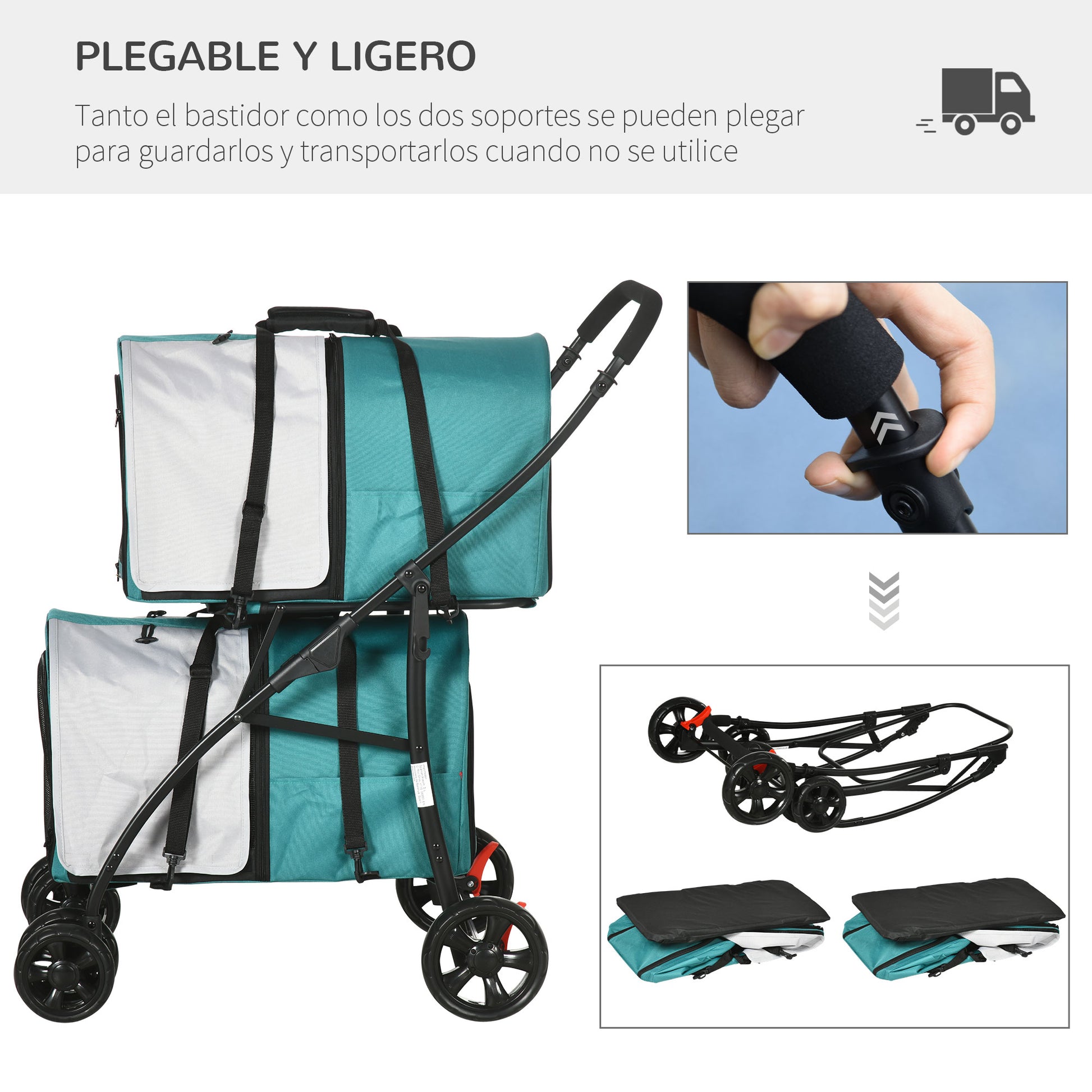Pawhut Cochecito Doble Para Perros Plegable Con 2 Transportines 66x50x98 Cm_5