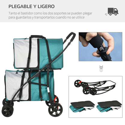 Pawhut Cochecito Doble Para Perros Plegable Con 2 Transportines 66x50x98 Cm_5