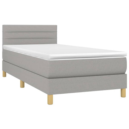 Cama Box Spring Colchón Y Luces Led Tela Gris Claro 90x200 Cm / Vetonek_5