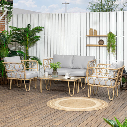 Outsunny Conjunto De Jardín De Ratán Sintético De 4 Piezas Natural Y Gris_1