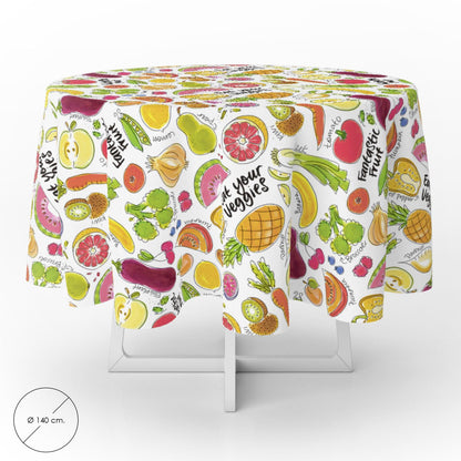 Mantel Hule Redondo Frutas Fantasia Impermeable Antimanchas Pvc Ø 140 Cm. Uso Interior Y Exterior_0