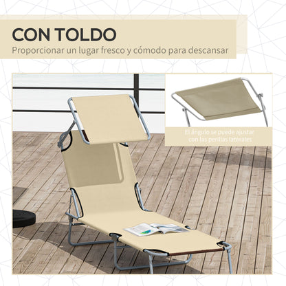 Outsunny Conjunto De 2 Tumbonas Plegables Con Toldo 187x58x36 Cm Beige_5