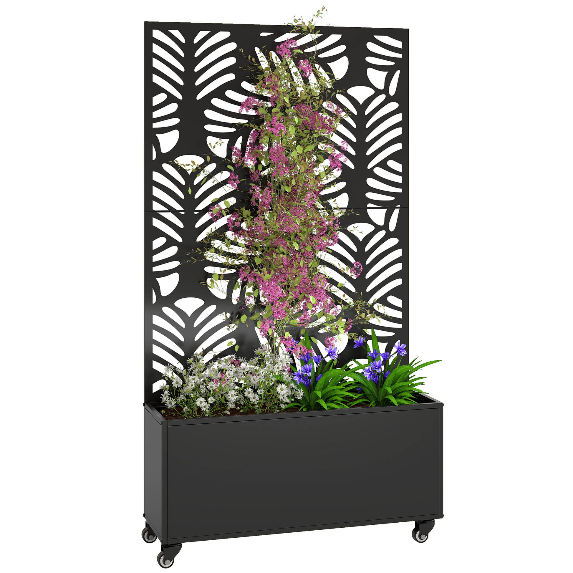 Outsunny Jardinera Exterior Grande De Metal Con Ruedas Y Pantalla Negro_0