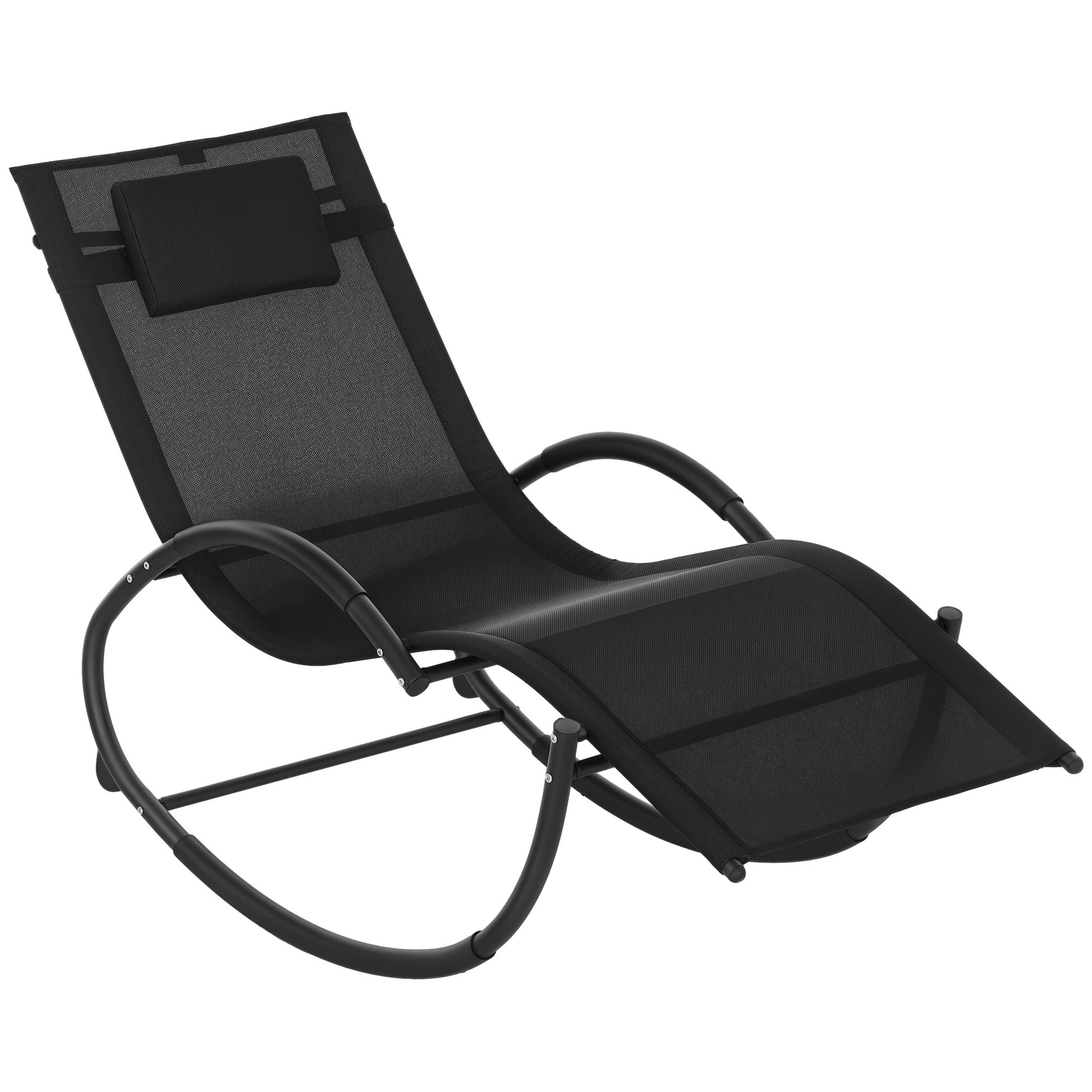 Outsunny Mecedora De Exterior Con Reposacabezas Reposabrazos 155x61x88 Cm Negro_0