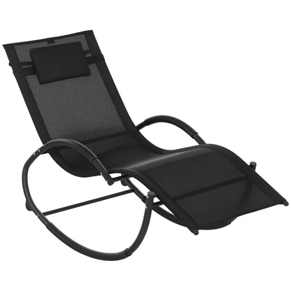 Outsunny Mecedora De Exterior Con Reposacabezas Reposabrazos 155x61x88 Cm Negro_0