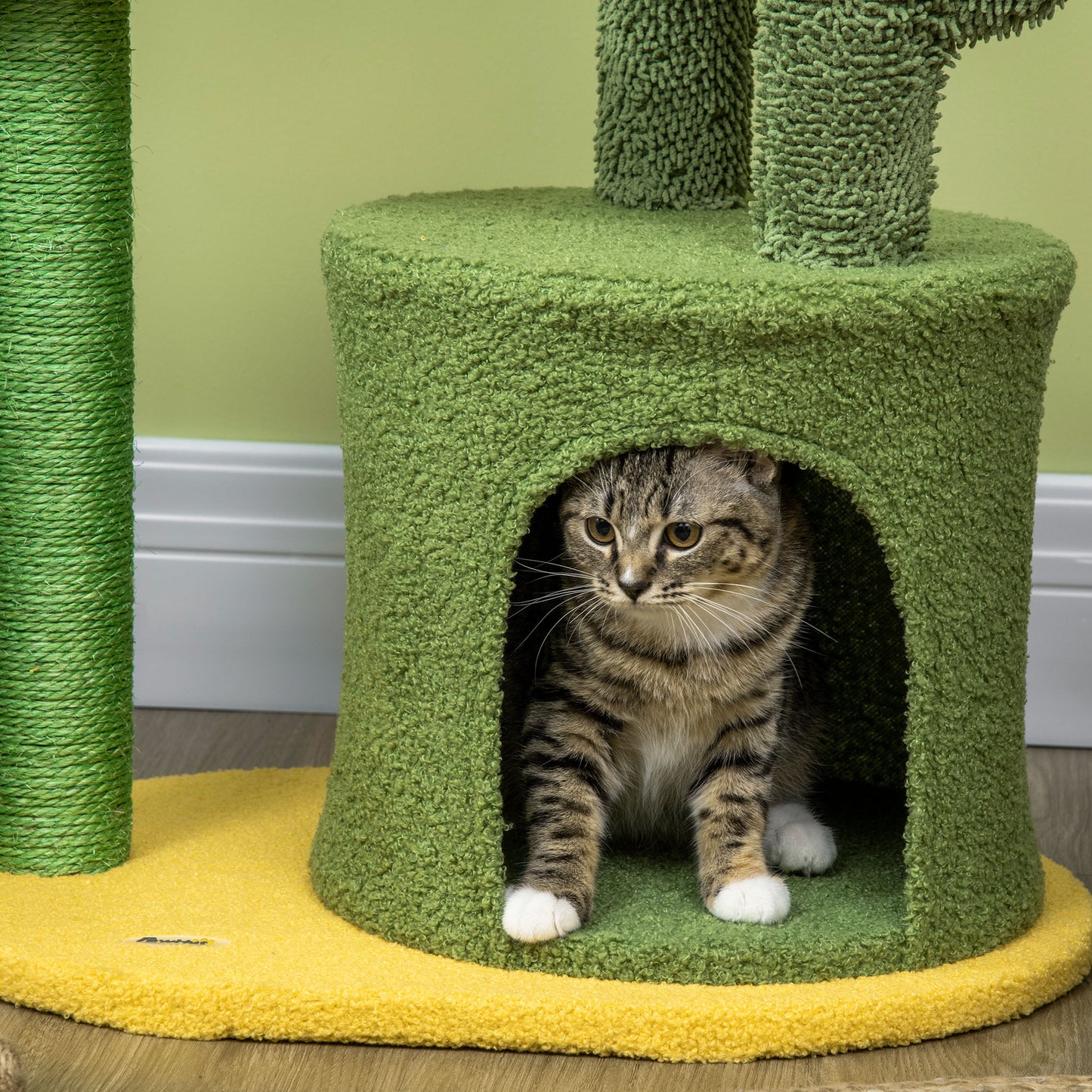 Pawhut Árbol Rascador Para Gatos En Forma De Cactus Altura 83 Cm Con Cama Caseta_4