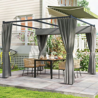 Outsunny Pérgola De Jardín 3x3 M Con Techo Y Paredes Laterales Retráctil Gris_1