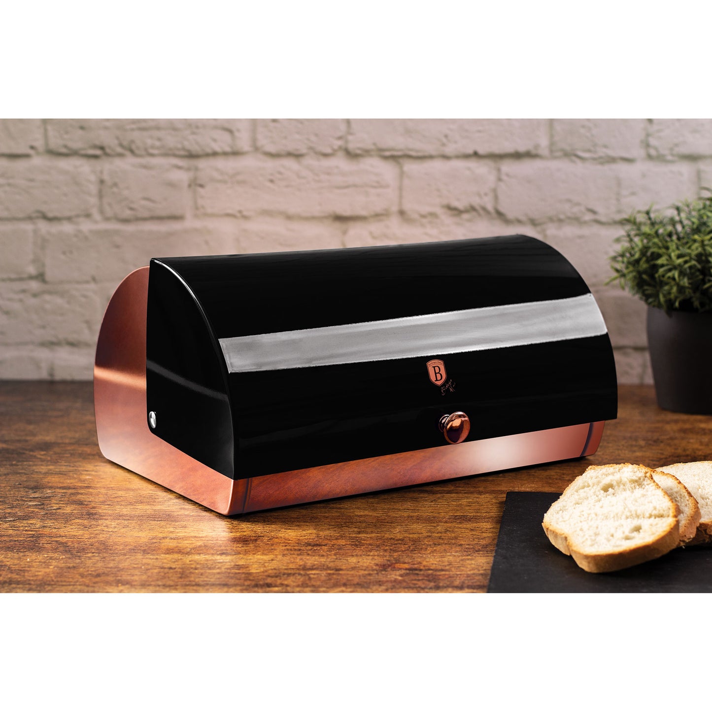 Panera De Mesa Para Guardar Pan Bollería, Tapa Deslizante, Acero Inoxidable, Diseño Moderno Berlinger Haus Black Rose, Oro Rosado/negro_1